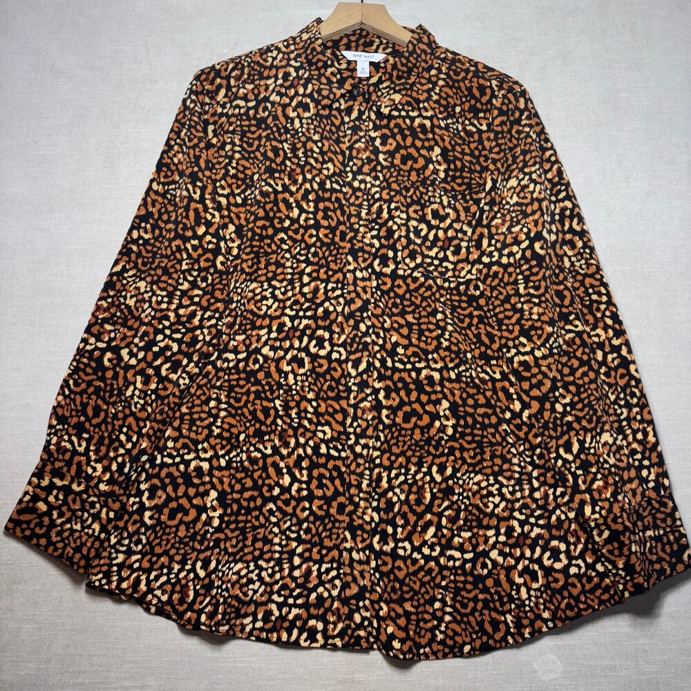 Nine West Womens Leopard‎ Button Top XL Bold Statement Animal Colorful WIld
